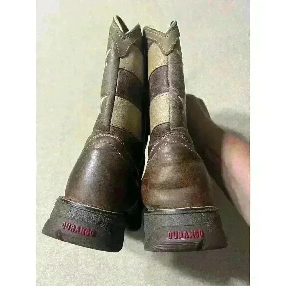 Durango Brown Union Flag Patriotic Western Boots Kids 8” Size US 6M - Picture 14 of 14